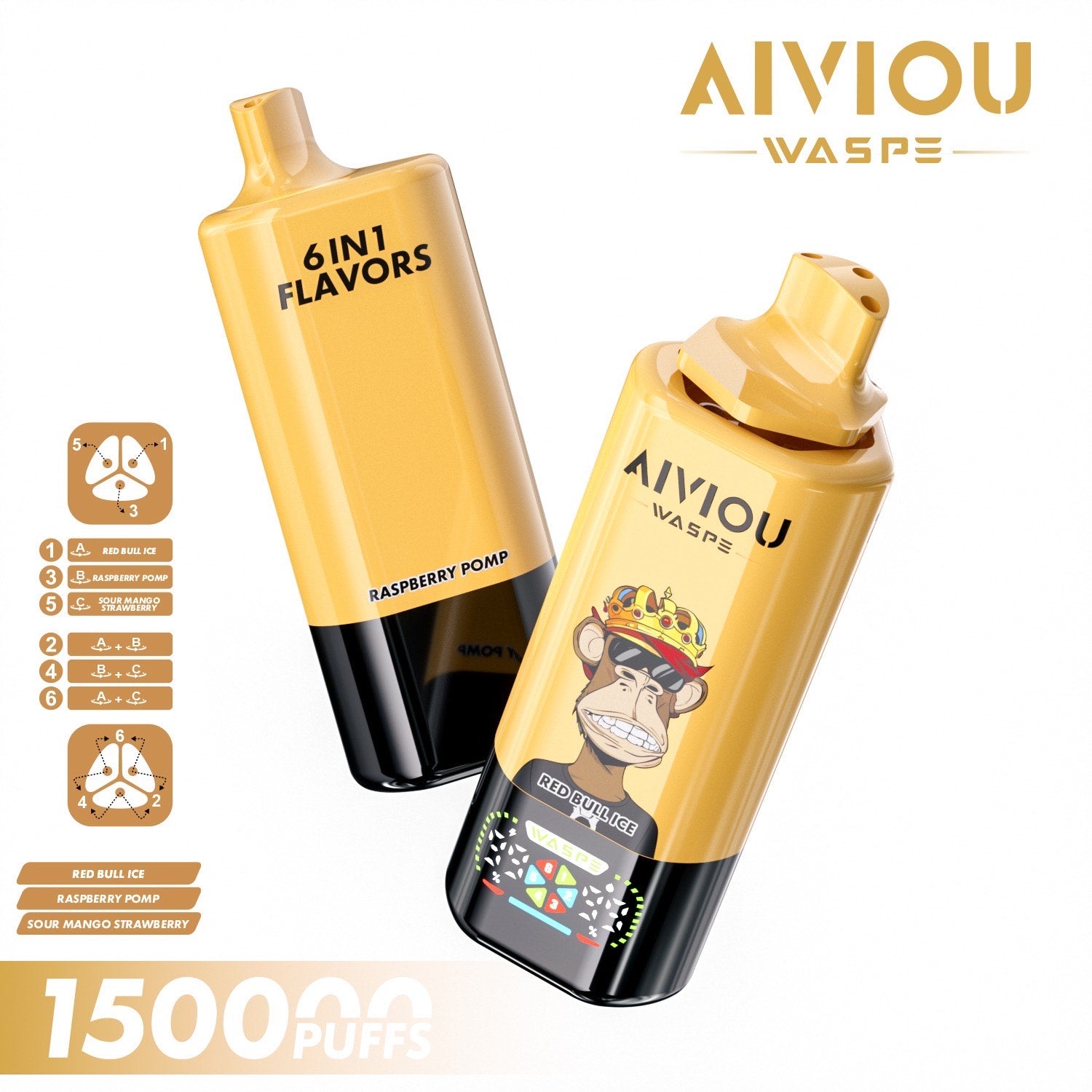 WASPE AIVIOU 6-in-1 150000 Puffs | 6 flavors in one 150K